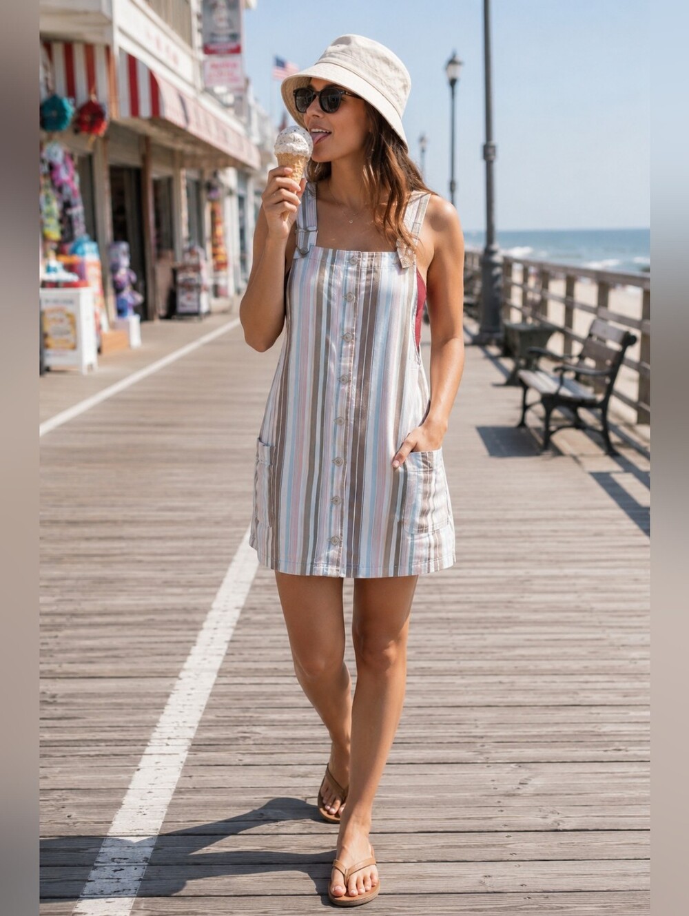 BDG Urban Outfitters Lollipop Striped Denim Skirtall Overall Dress Women's XS